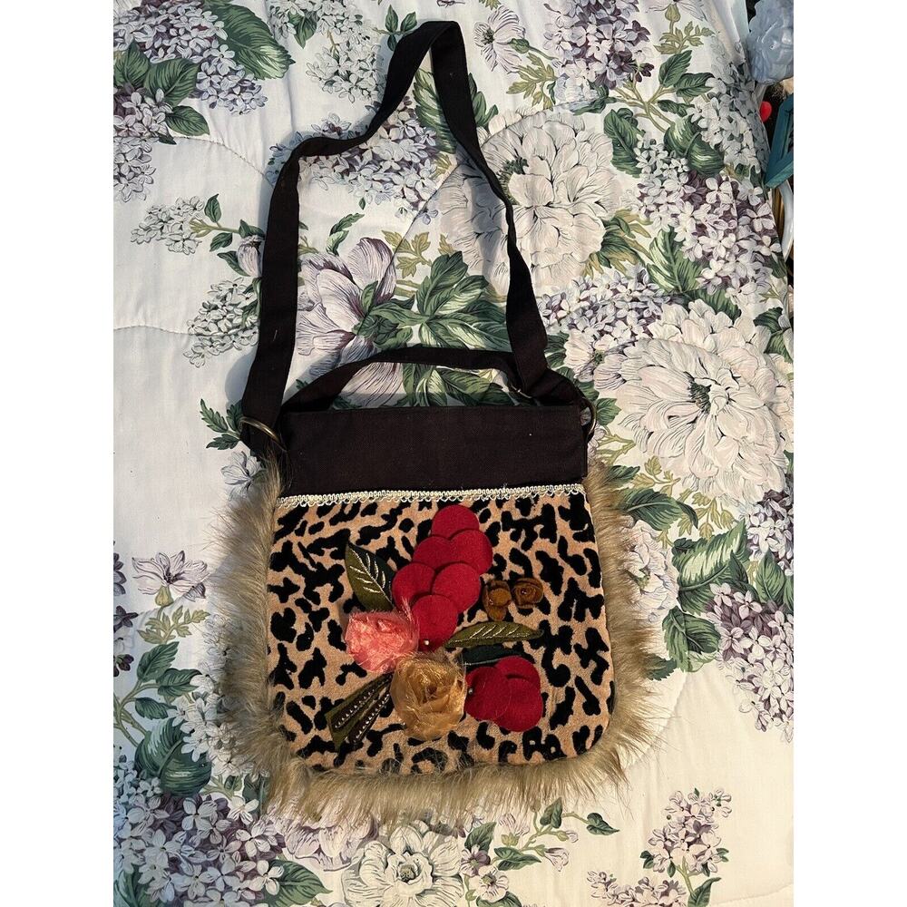 Pier 1 Imports Cross Body Bag Purse Black Brown Red Pink Flower Design